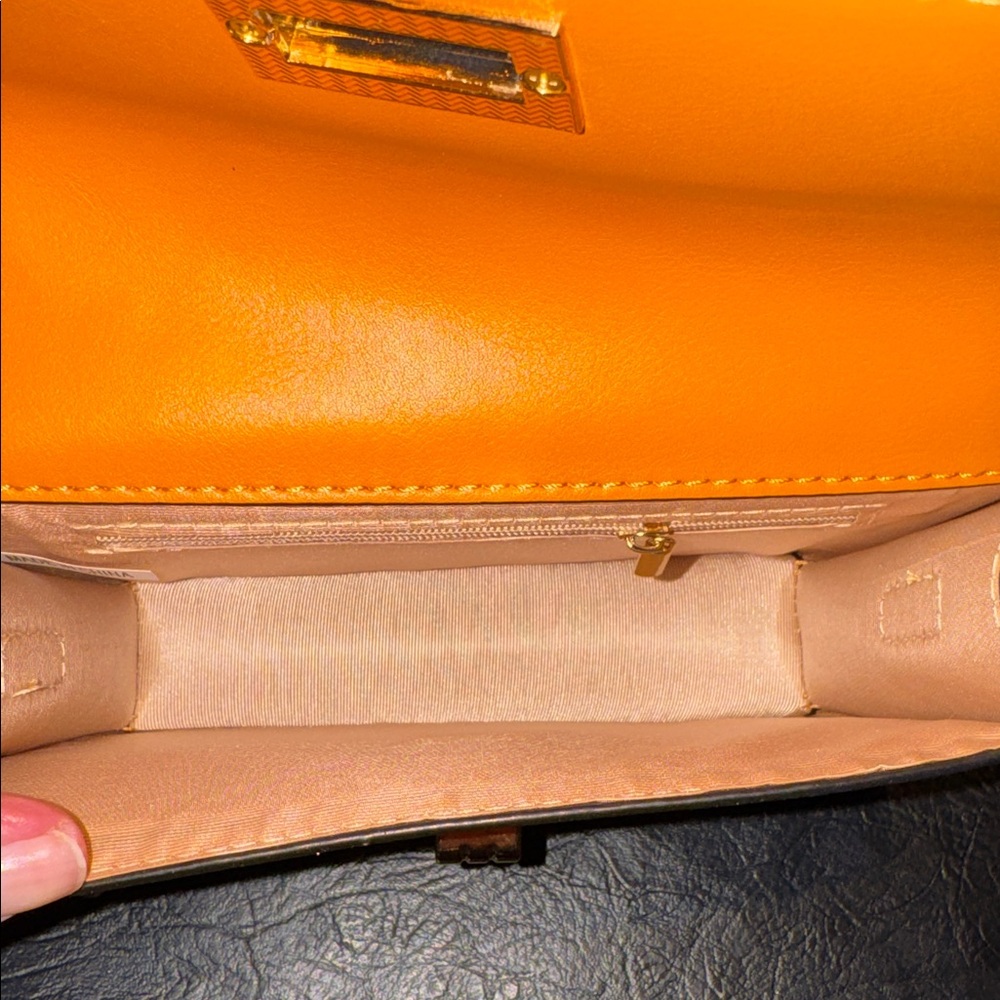 Orange Monogram Crossbody Shoulder Bag with Gold Chain, NWOT - Picture 3 of 8